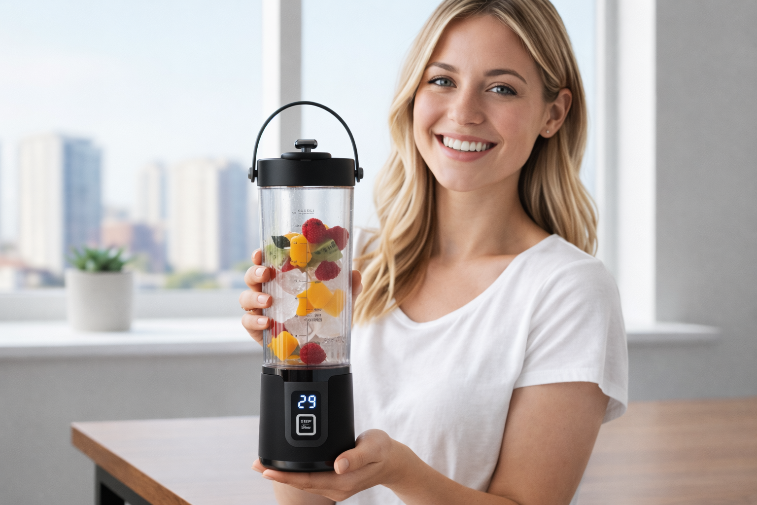 Frullatore Portatile Ricaricabile USB-C 600 ml con Display Digitale e Lame in Acciaio Inox - immagine 6