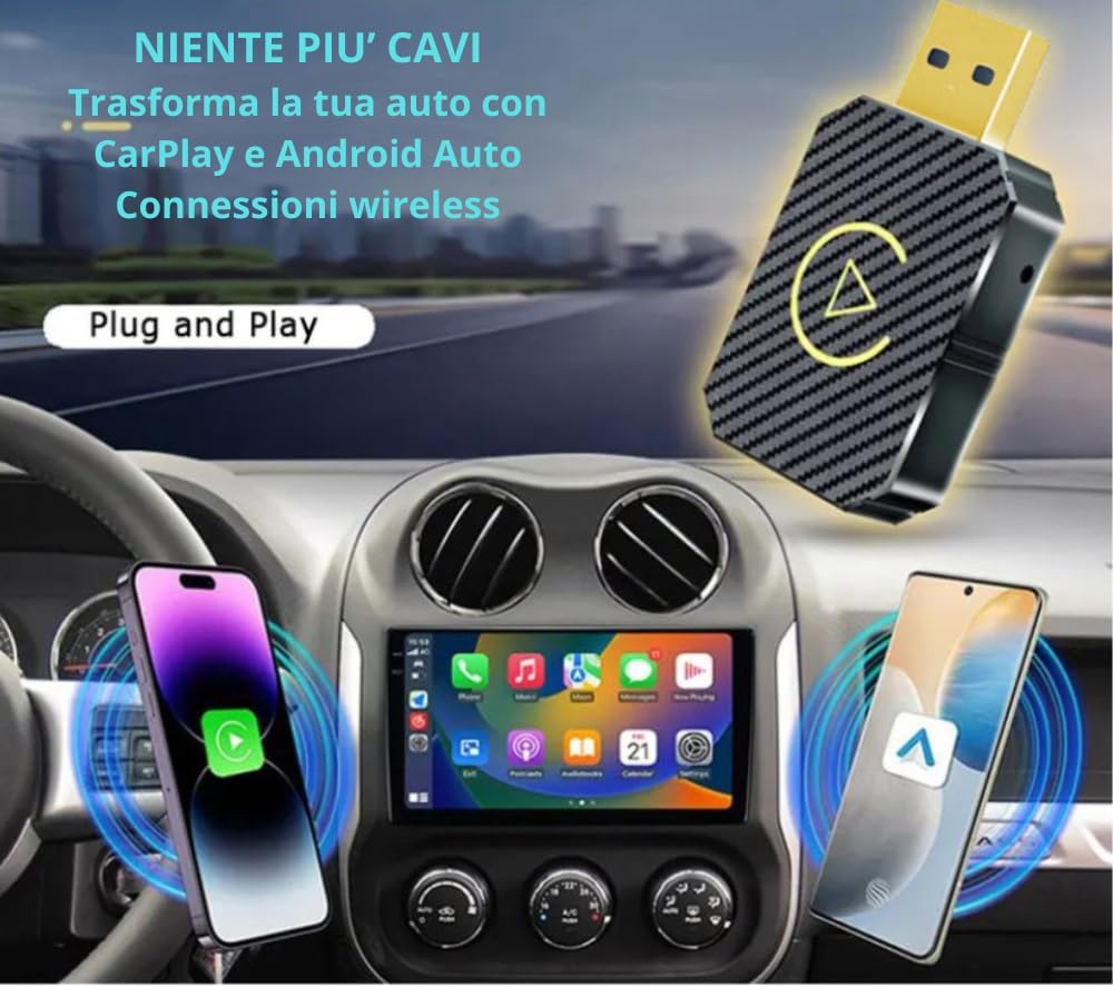 Adattatore Wireless per CarPlay e Android Auto – Da Cablato a Wireless, Plug & Play, USB-C/USB-A, Mini, Nero - immagine 4