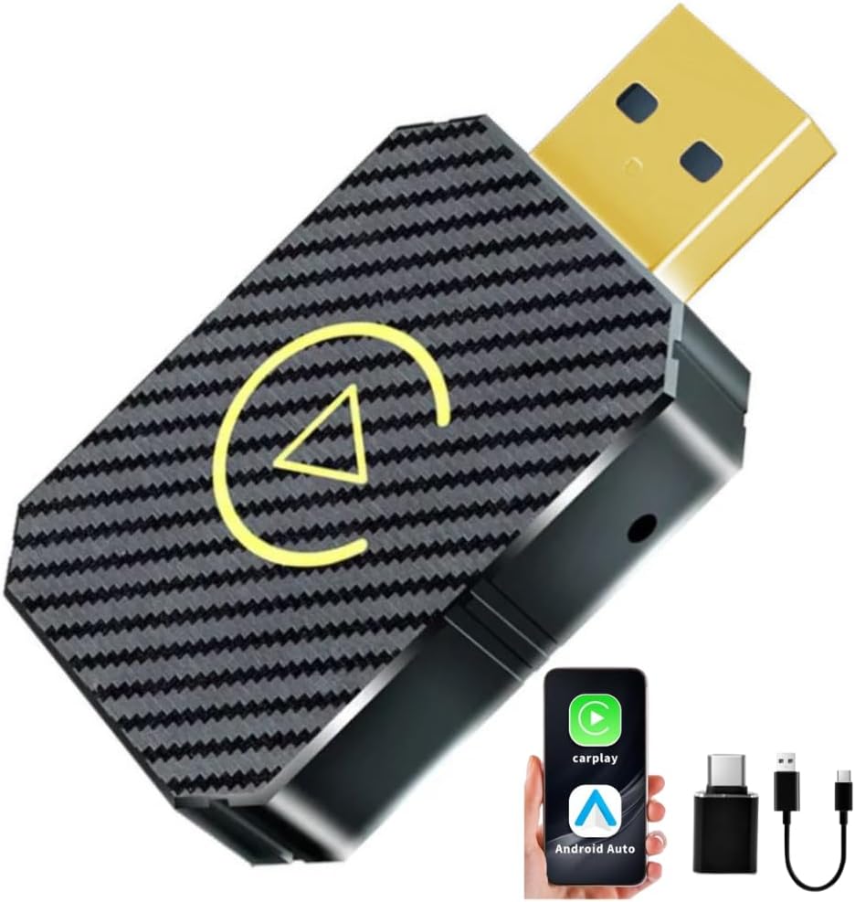 Adattatore Wireless per CarPlay e Android Auto – Da Cablato a Wireless, Plug & Play, USB-C/USB-A, Mini, Nero