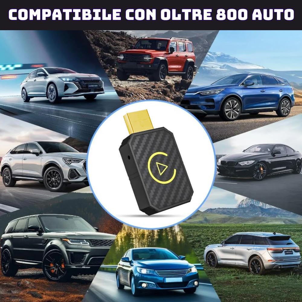 Adattatore Wireless per CarPlay e Android Auto – Da Cablato a Wireless, Plug & Play, USB-C/USB-A, Mini, Nero - immagine 7