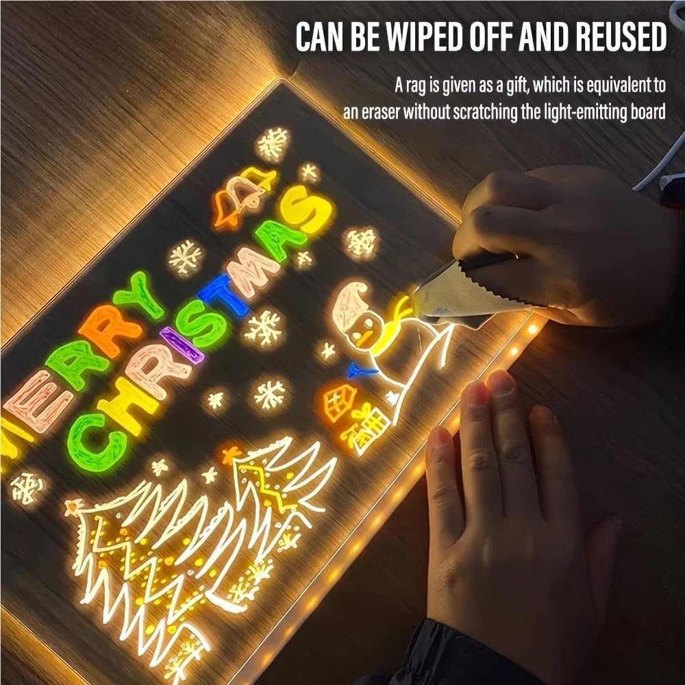 Lavagna per Appunti a LED con 7 Penne Neon – 30 x 20 cm - immagine 2