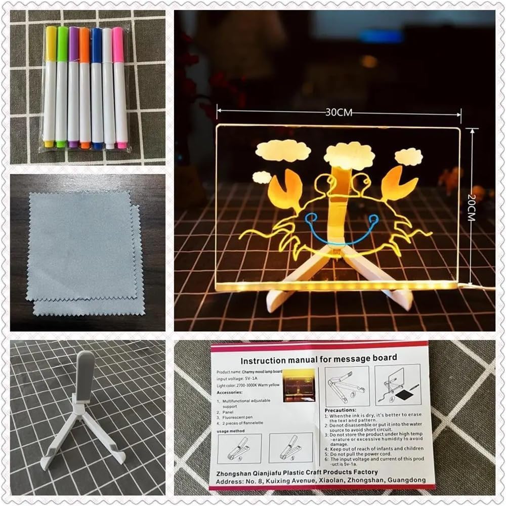 Lavagna per Appunti a LED con 7 Penne Neon – 30 x 20 cm - immagine 5