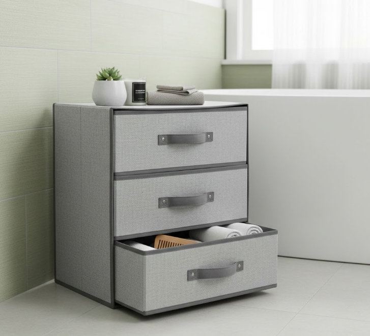 Scatola Contenitore Cassettiera Pieghevole a 3 Cassetti Salvaspazio 30x36 cm